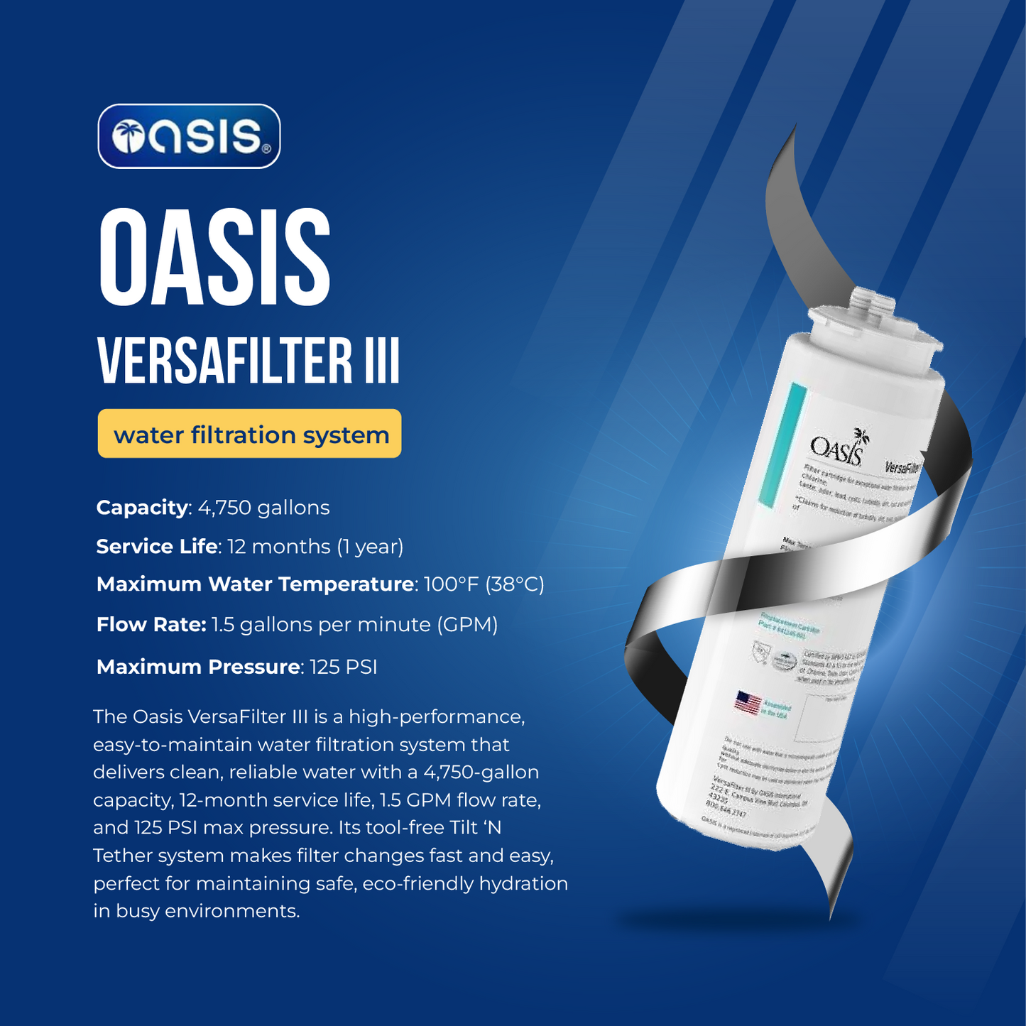 OASIS VersaCooler OPGV8FEBFSTN Indoor Water Cooler Bottle Filling Station Stainless - WITH VERSAFILTER